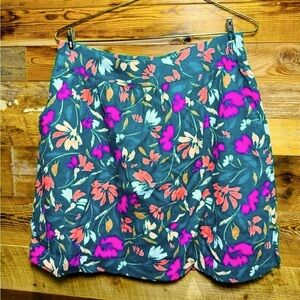 Loft linen blend floral Mini Skirt pockets festival office boho street flare M